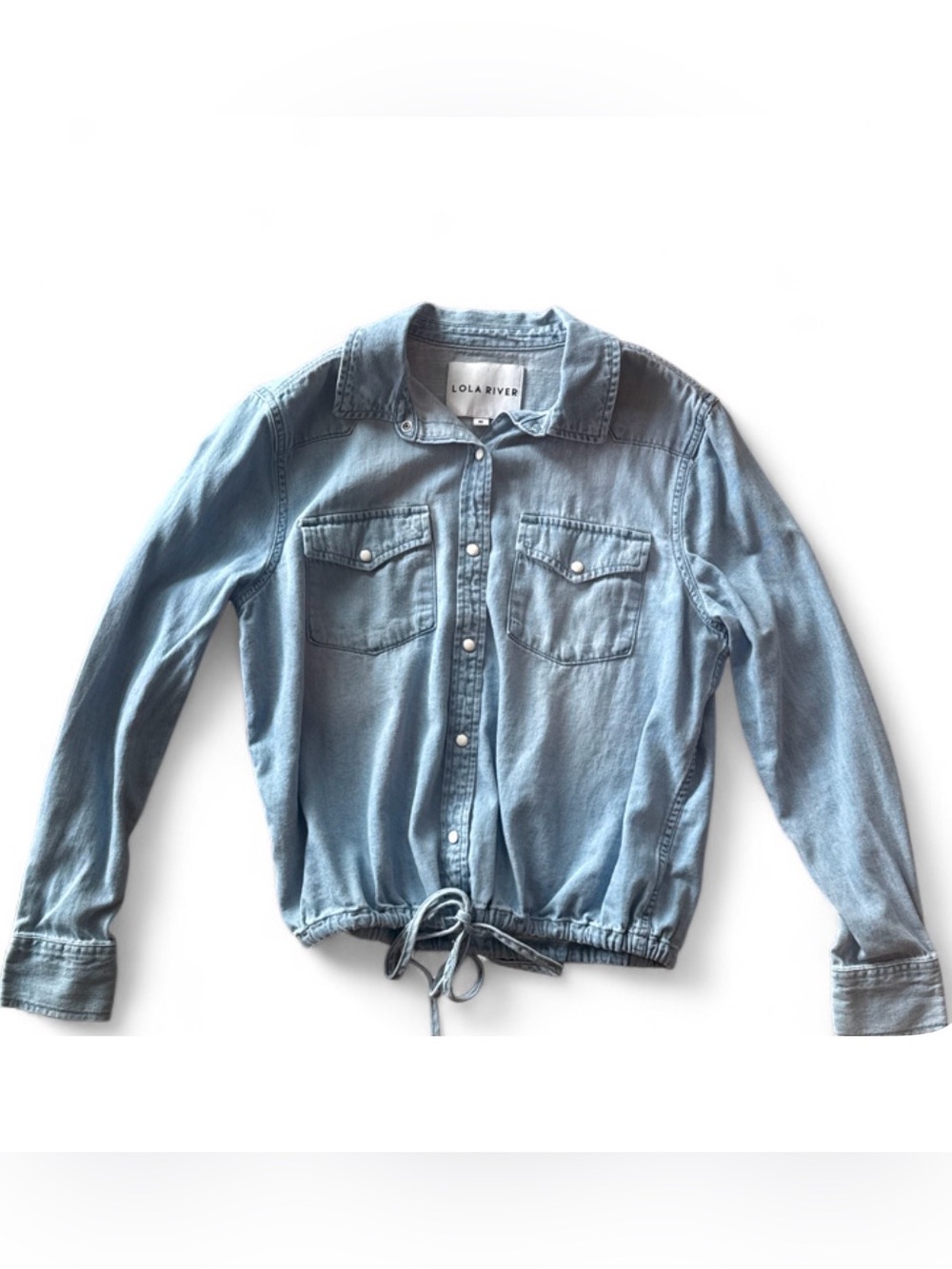 Lola River 100% Cotton Light Wash Denim Tie-Front Western Shirt - Size M